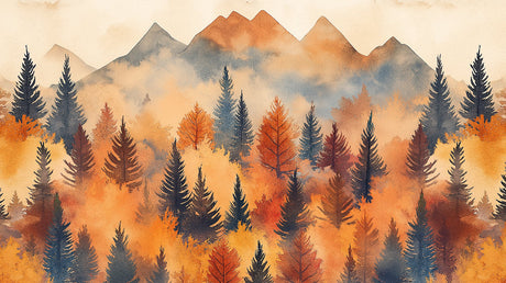 Mountain forest watercolor design file showing detailed pine trees and misty mountains pattern