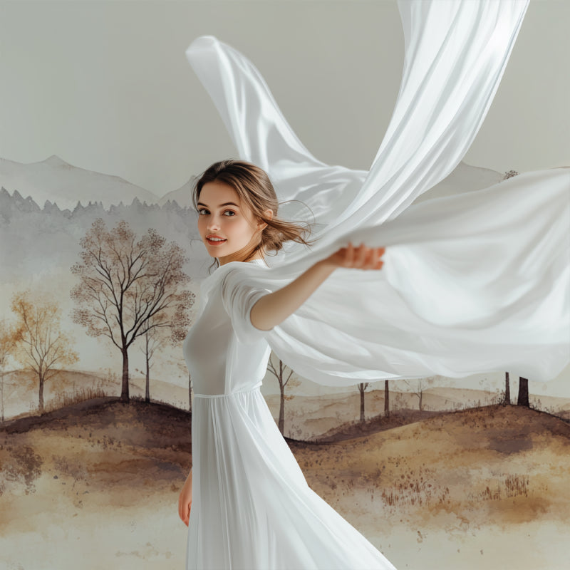 Beige Mountain Mural transforming master bedroom with peaceful forest scene