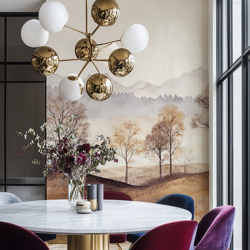 Forest Landscape Wallpaper in home office showing scale and detail
