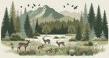 Mountain forest wildlife design file showing detailed deer and pine trees in misty natural setting