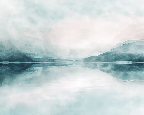 Mountain lake wallpaper design file showing full misty watercolor pattern