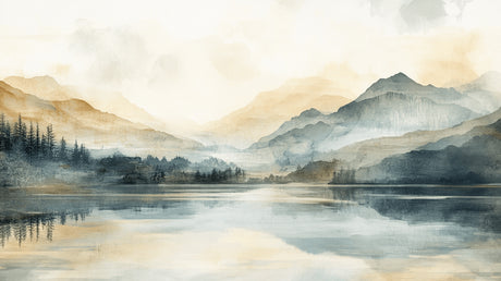 Mountain lake watercolor design file showing intricate details and true colors
