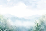 Mountain watercolor design file showing soft blue-grey gradients and delicate foliage pattern