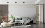 Serene mountain wallpaper installation in dining room with natural light