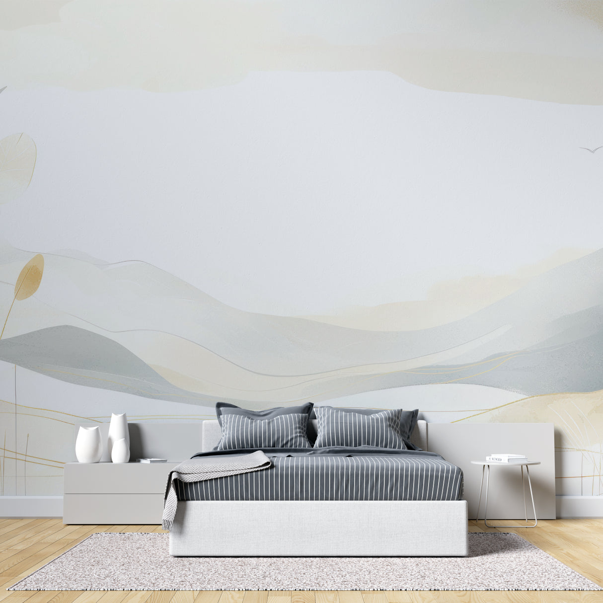 Mountain landscape wall mural in home office showing scale and detail