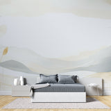 Mountain landscape wall mural in home office showing scale and detail