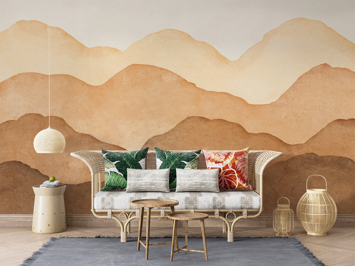 Abstract landscape mural in entrance hall demonstrating versatile style