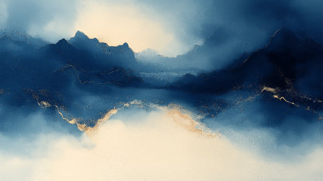 Abstract mountain design file showing navy blue peaks with golden mist detail pattern