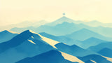 Abstract blue mountain peaks design file showing detailed gradient pattern and golden accents