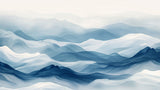 Blue mountain wallpaper featured in master bedroom showcasing peaceful wave patterns