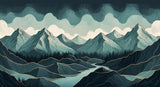 Mountain landscape wallpaper design file showing full pattern and rich green tones