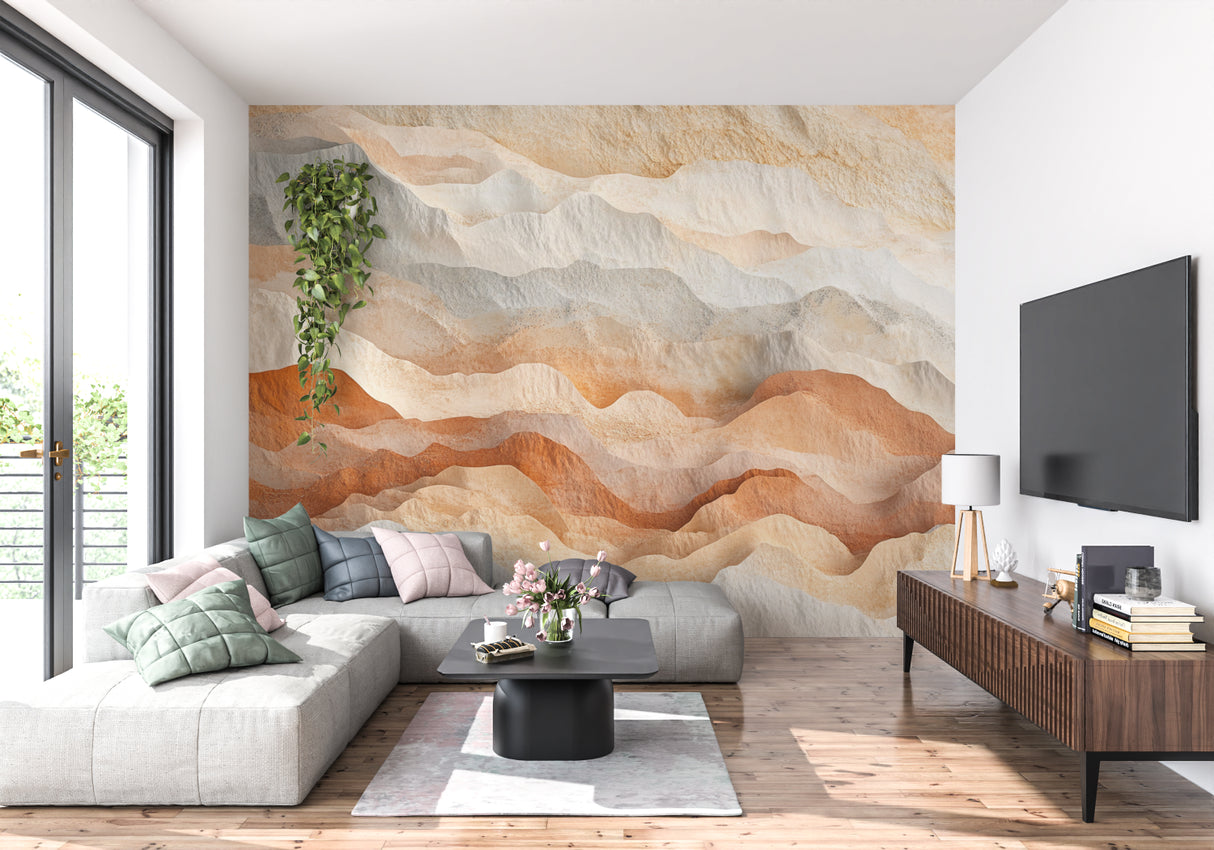 Terracotta Abstract Wallpaper bringing warmth to an entrance hallway