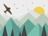 Mountain mural wallpaper design file showing complete geometric pattern with aircraft and peaks