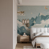 Night sky mountain mural bringing adventure to reading nook