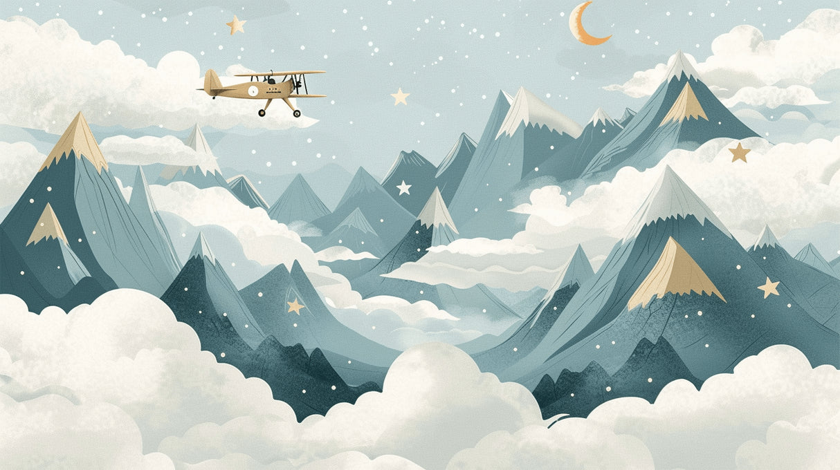 Mountain landscape wallpaper design file showing full night sky and airplane pattern