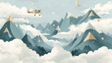 Mountain landscape wallpaper design file showing full night sky and airplane pattern