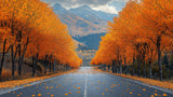 Mountain and autumn forest road design file showing full panoramic pattern with vibrant fall colors