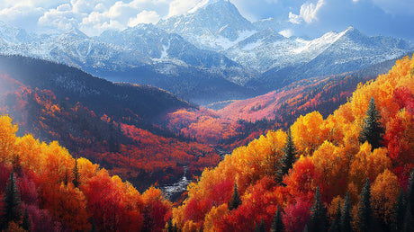 Mountain and autumn forest valley panorama design file showing full pattern detail
