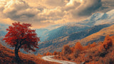 Mountain and red maple tree design file showing detailed autumn landscape pattern