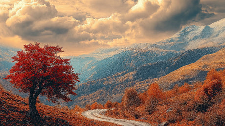 Mountain and red maple tree design file showing detailed autumn landscape pattern