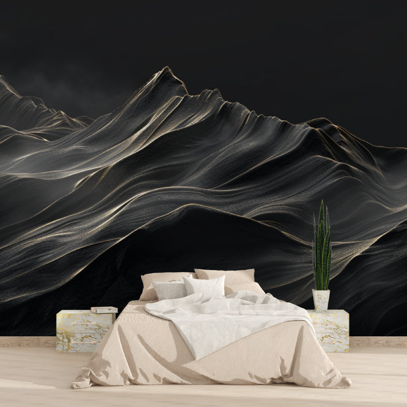 Modern mountain wallpaper installed in contemporary hallway
