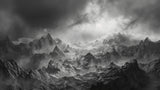 Detailed mountain peaks design file showing intricate misty effects and sharp contrasts