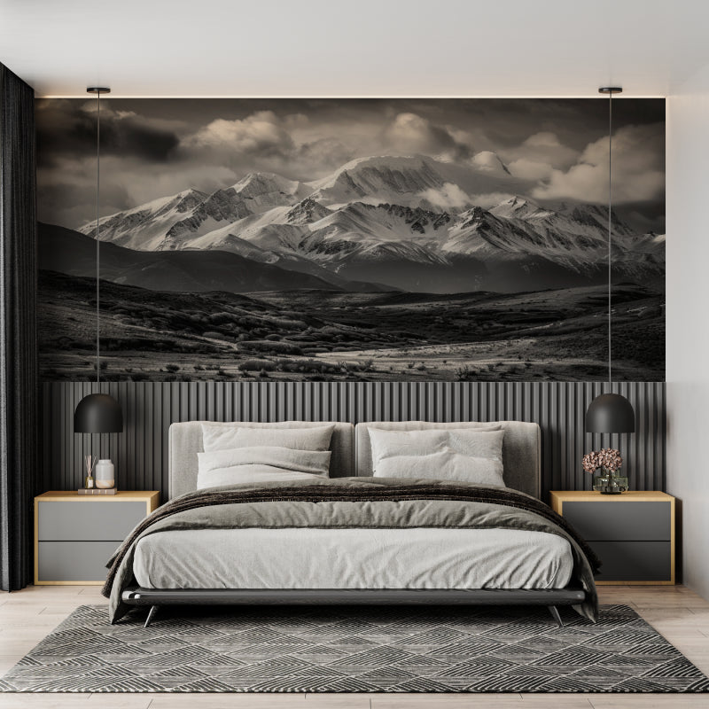 Scenic mountain wallpaper making a statement in an office space