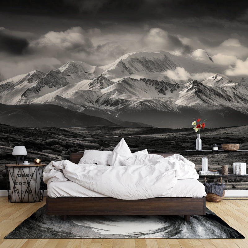 Mountain wall mural bringing nature into a contemporary hallway