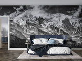 Snow peak landscape wallpaper in office space with clean design elements
