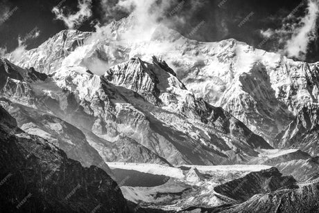 Mountain landscape wallpaper design file showing detailed black and white snowy peaks pattern