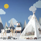 Modern mountain wallpaper featured in a contemporary home office space