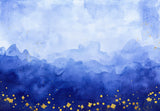 Mountain range design file showing blue watercolor gradient with gold accent details