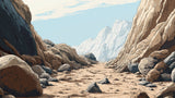 Desert mountain wallpaper design file showing detailed rock formations and snow-capped peaks
