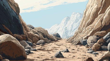 Desert mountain wallpaper design file showing detailed rock formations and snow-capped peaks