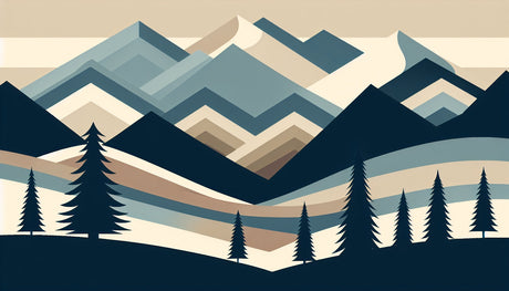 Geometric mountain and pine forest design file showing precise pattern details and color palette