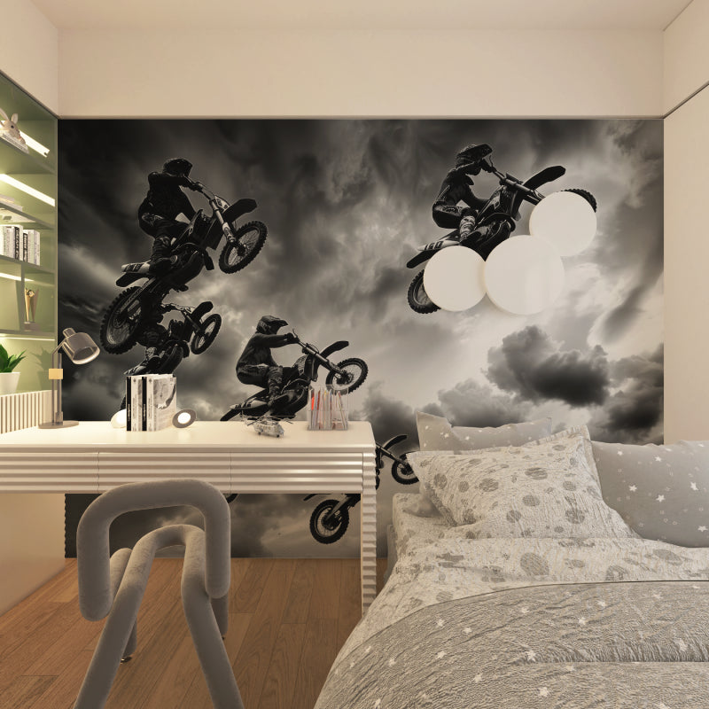 Gold mountain peak wallpaper in home office setting with modern furniture