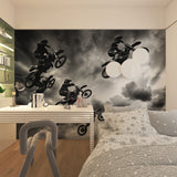 Gold mountain peak wallpaper in home office setting with modern furniture