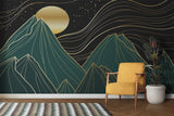 Abstract mountain wallpaper in minimalist hallway demonstrating versatility of the design