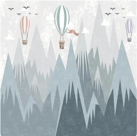 Mountain and hot air balloon design file showing full pattern and soft color palette