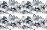 Design file showing full mountain landscape pattern in Japanese ink painting style