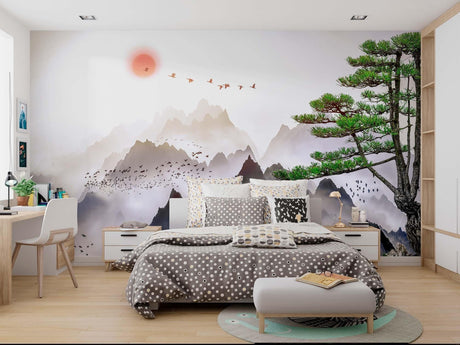 Mountain and pine tree design file showing detailed misty peaks pattern