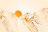 Mountain line art wallpaper design file showing golden peaks against sunset background