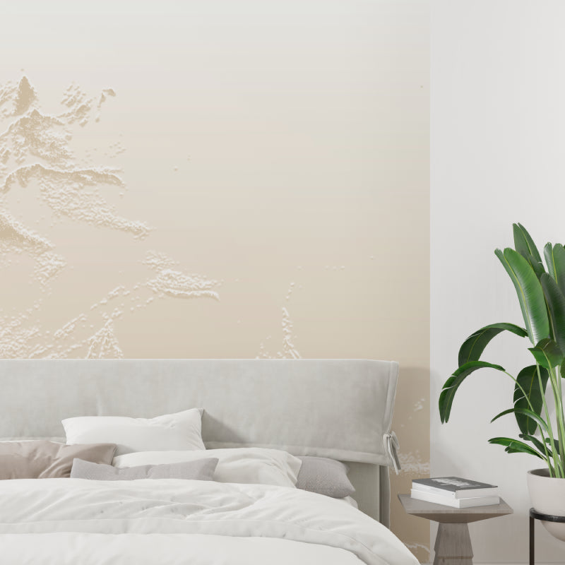 Abstract mountain wallpaper creating depth in contemporary bedroom setting