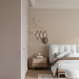 Beige mountain relief mural in peaceful home office with wooden desk