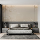 Minimalist mountain wallpaper in dining room with natural textures