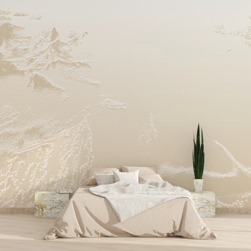 Abstract relief wallpaper adding texture to neutral hallway space