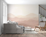 Abstract mountain mural creating warmth in an entryway setting