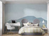 Blue horizon wallpaper making a small dining room feel spacious