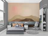 Desert mountain mural brightening home office space with soft natural light