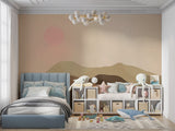 Minimalist mountain wallpaper making bedroom feel peaceful and spacious